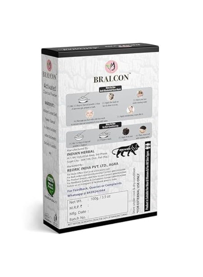 Bralcon Activated Charcoal Powder-100g / coconut shell charcoal powder, for skin & hairs - all skin types,Triple filtered, pure & natural - Image 2